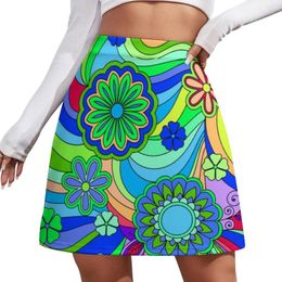 Skirts Retro Floral Hippy Skirt Summer Trippy Flower Print Aesthetic Casual A-line Cute Mini Graphic Oversized Clothes