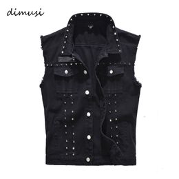 Men's Vests DIMUSI Spring Autumn Mens Vest Vintage Denim Jeans Vest Male Black Sleeveless Jackets Men Rivet Hole Jeans Waistcoats 5XL TA338 230804