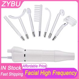 7 In 1 Handheld Ozone High Frequency Skin Therapy Argon Neon Light Wand Tightening Wrinkle Reducing Facial Machine With Comb Home Use Electrotherapy Acne Treatment