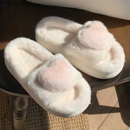 Slippers Women's home plush slippers Indoor soft cotton slippers Fashion home bedroom Warm love plush slippers Fashion fluffy fur slippers Z230805