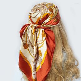 Scarves 2023 90 90cm Silk Women Foulard Square Head Hijab Ladies Shawl Bandanna Large Wrap Muffler