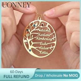 Pendant Necklaces UONNEY Drop Tree of Life Name Birthstone Necklace Personalised Metal Nameplate Pendant Silver Christmas Gift Women Chain 230804