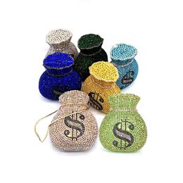 Evening Bags EST Luxury women evening party designer funny rich dollar hollow out crystal clutches purses pouch money bag 230804