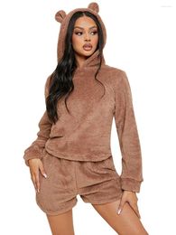 Women's Sleepwear CozyDreams Women S Plush Fleece Pajama Set 2 Piece Winter Loungewear With Hoodie And Shorts - Soft Warm For