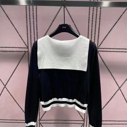 Designer Fashion Women's Navy Style zipper knitting Designer monogram Embroidery V-neck pattern braided flower Solid Colour wool casual women's knit sweater