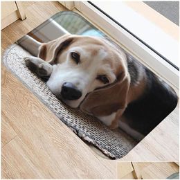 Carpets Flannel Cute Pet Dog Entrance Doormat Non-Slip Living Room Bathroom Kitchen Carpet 40X60Cm Rugs For Kids Bedroom Mat Drop De Dhhmx