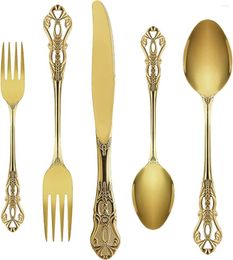 Dinnerware Sets Gold Silverware Set For 4 Stainless Steel Gorgeous Retro Royal Flatware 20-Pieces Cutlery Tableware Kitchen Utensils