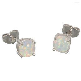 Stud Earrings KONGMOON Simple 6mm Round White Fire Opal Cabochon Silver Plated Jewelry For Women Piercing