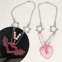 Chains 1Pc Women Fashion Necklace Y2K Style Acrylic Transparent Female Creative Love Heart Shape Wing Star Pin