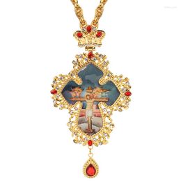 Pendant Necklaces Latest Design Catholic Orthodox Cross Necklace Jesus Crucifix Rhinestones Chain Handmade Jewelry Gift