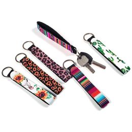 Party Favour Colorf Floral Printed Neoprene Wristlet Keychain Lanyard Key Tags Chains Chain Holder To Match Chapstick Drop Delivery Hom Dhlag