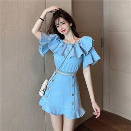 Skirts Fishtail Korean Style Temperament One-shoulder Short Top High Waist Skirt Half-length Denim Suit Women