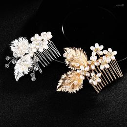 Hair Clips Fashion Gold Silver Color Rhinestone Pearls Blossom Headpieces Wedding Comb For Bridal Party Hairstyle