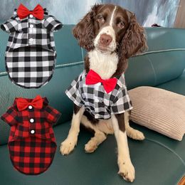 Dog Apparel Pet Clothes For Small Medium Dogs Cat Fashion Classic Bow Tie Plaid Shirt Summer Autumn Puppy Beagle Dachshund Costume Tee