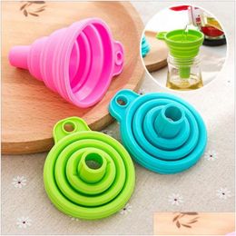 Other Kitchen Tools 7.5Cm Mini Foldable Funnel Sile Collapsible Folding Portable Funnels Be Hung Household Liquid Dispensing Drop De Dhexf