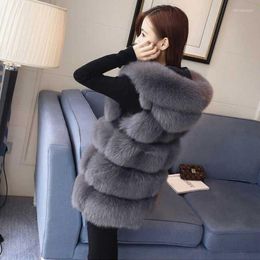 Women's Fur Winter Women Faux Vest Coat Female Warm Cotton White Black Grey Jacket Solid Hooded Casual Sleeveless Coats Q454