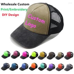 Ball Caps Custom LOGO Mesh Baseball Cap For Women Men Embroidery Picture Print Hat Summer Sun Hats Unisex Fluorescence Snapback