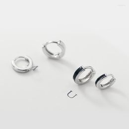 Hoop Earrings LAVIFAM 925 Sterling Silver Simple Glue Black White Glossy Circle Short Earring Huggies Ear Jewelry
