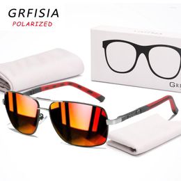 Sunglasses GRFISIA Classic Square Polarized Men Lightweight Alloy Eyeglasses Frame Sun Glasses Women Driving Travel Goggles C24