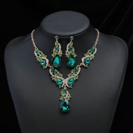 Wedding Jewelry Sets KMVEXO Fashion Multiple Crystal Prom for Women Accessories Peacock Necklace Earrings Bridal 230804