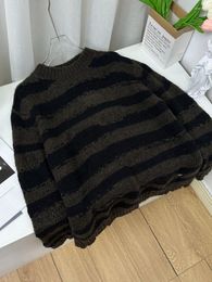 Women's Sweaters Women Contrast Colour O-Neck Stripes Knit Sweater Vintage Long Sleeve Ladies Loose Fit Frayed Knitwears Female Jumpers Top