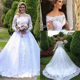 Arabic Bateau Ball Gown Long Sleeves Wedding Dresses Applique Floor Length Formal Bridal Gowns Chapel Garden Country Plus Size 328 328