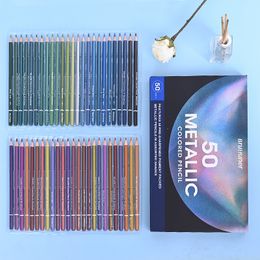 Other Office School Supplies 50Pcsset Brutfuner Metallic Coloured Pencils Drawing Colour Pencil Soft Wood Golden for Artist Sketch Colouring Art Supplie 230804