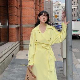 Women's Trench Coats 2023 Spring Yellow Bandage Coat Jacket Women Elegant Fashion Loose Casual Korean Style Long Windbreaker Female 2311