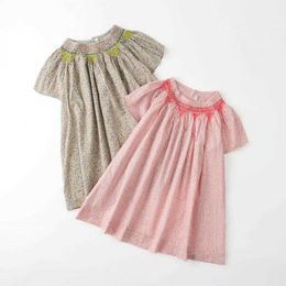 Girl's Dresses 2023 Vintage Summer Dress for Baby Girls Kids Smocked Casual Loose One-piece Dresses Children Floral