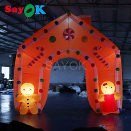 4m LED inflatable Christmas decoration with candy sticks and cute doors inflatable Christmas arch entrance with hair dryer