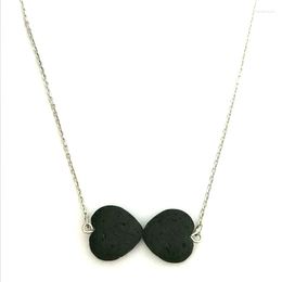 Pendant Necklaces 10 Pcs Double Love Heart Essential Oil Diffuser Necklace Jewellery Minimalist Lava Stone Ball