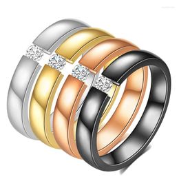 Wedding Rings 4 Color Trendy Titanium Steel Round Finger Ring Bling CZ Stone Ladies Girls Charm Jewelry Gift