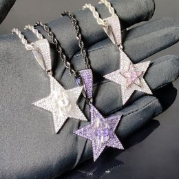 New designer 5-points stars rotatable Charm pendant Necklace Hip hop Women men full paved 5A CZ Party gift Jewellery