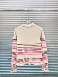 Women's Sweaters 2023 Autumn Winter Pink Striped Sweater Women TrunDown Collar Long Sleeve Button Up Casual Vintage Elegant Knit wear Tops 230804