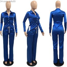 Women's Tracksuits Bulk Wholesale Satin Tracksuits Two Piece Sets Women Outfits Fall Winter Clothes Long Sleeve Shirt and Pants Matching Z230810