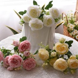 Decorative Flowers 30cm Rose Pink Silk Bouquet Fake Wedding Home Peony Flower Party Artificial DIY Decoration E4J8