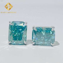 New Arrived Fast Delivery Hip Hop Earring 925 Sterling Silver Gold Plated Radiant Cut Blue Moissanite Earring