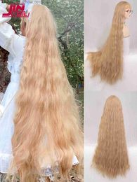 Synthetic Wigs Jinkaili 120cm synthetic long curly role-playing wig with bangs light blonde hair red and blue cute lolita wig Halloween female role-Z230805