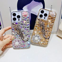 Luxury Cases For Iphone 15 Pro Max 14 Plus 13 12 11 X XR XS 8 7 Bling Diamond 3D Leopard Flower Fashion Shinny Rhinestone Pearl Hard PC Acrylic TPU Cute Lovely Back Cover