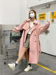 Women's Trench Coats Pink Coat Extra-long Sweet Long 2023 Spring Leisure French Loose Temperament Jacket Fashion Windbreaker