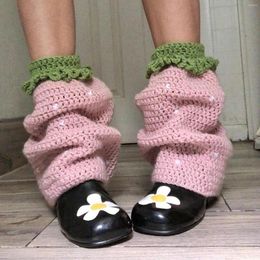 Women Socks Hirigin Autumn Winter Crochet Boot Cuffs Long Colour Contrast Knitted Warm Foot Cover Arm Warmer