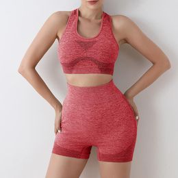 Active Shorts 2 Pcs Yoga Set Sports Leggings Push Up Tights Women Gym Workout Sportswear Fitness Clothing Seamless Tops Bra High Waist