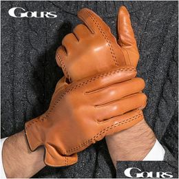 Five Fingers Gloves Gours Winter Mens Leather Brand Touch Sn Fashion Warm Black Goatskin Gsm012 Drop Delivery Accessories Hats Scarves Dhfck