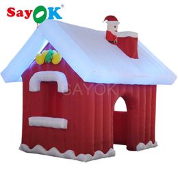 Sayok 3-meter (10 foot) inflatable Santa Claus house with LED lights and hair dryer used for courtyard home Christmas decoration