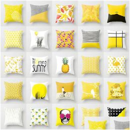 Pillow Case 45X45Cm Yellow Striped Pillowcase Geometric Throw Cushion Er Printing Bedroom Office Decoration Drop Delivery Home Garde Dh53Y