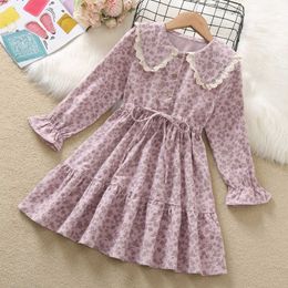 Girl's Dresses Autumn Spring Baby Girls Dresses Long Sleeve Chiffon Floral Print Dresses Cute Family Holiday Beach Clothes 9 Years