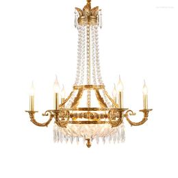 Chandeliers DINGFAN French Luxury Home Lighting Fixtures Antique Romantic Crystal Full Copper Chandelier