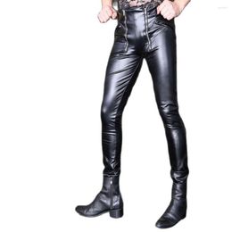 Men's Pants Sexy Men COC Ring Plus Size Open Crotch Pencil PU Faux Leather Punk Elastic Tight Trousers Club Stage Gay Wear F120