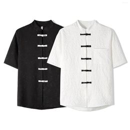Men's Casual Shirts Fashion Spring And Summer Short Sleeved Vintage Tang Clothing Plate Viscose Shirt Long Neck Young Mens