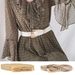 Belts Women Straw Weave Gold Manual Braided Irregular Metal Buckle Ladies Belt Fashion Girdle Dress Clothing Accessories